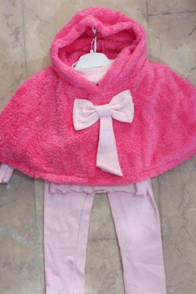 NAR ÇİÇEGİNE PUDRA RENKLİ PELUŞ PANÇOLU TATYLI KIZ TAKIM Nar Çiçeği