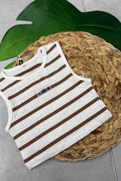 NEW ORIGINAL ÇİZGİLİ SIFIRKOL CROP Kahverengi