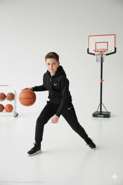 NK 3 İP ŞARDONLU TAM FERMUARLI EŞOFMAN TAKIMI  Siyah