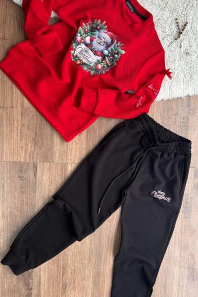 NOEL BABALI KOLLARI FİYONKLU ÇAKIL TAKIM KIZ TARZ TAKIM Siyah Kırmızı