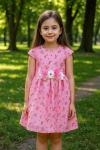 OMUZ FIRFIRLI BELİNDE ÇİÇEK HERYERİ ÇİÇEKLİ ELBİSE Pembe