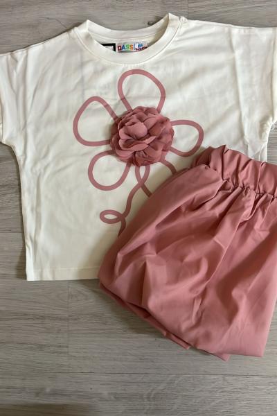 ÖNÜ 3 BOYUTLU ÇİÇEKLİ BALON ETEKLİ TAKIM  Pembe