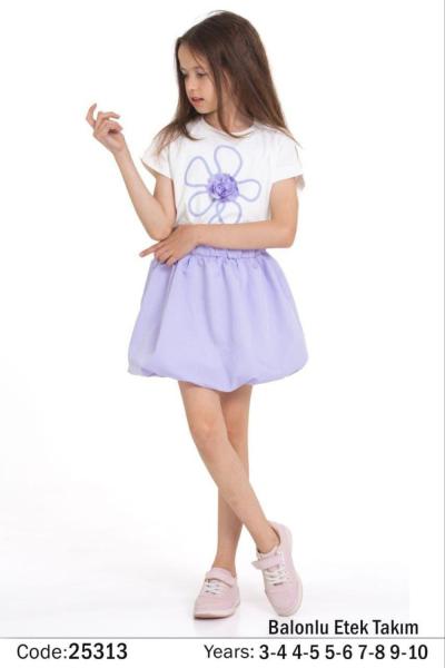 ÖNÜ 3 BOYUTLU ÇİÇEKLİ BALON ETEKLİ TAKIM  Mor