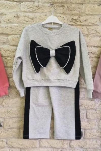 ÖNÜ ÇİFT FİYONKLU PAÇA ŞERİTLİ KIZ EŞOFMAN TAKIMI Gül