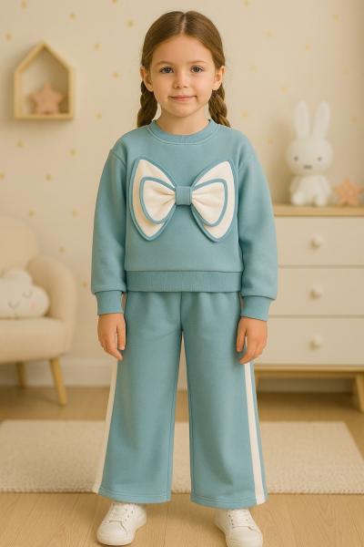 ÖNÜ ÇİFT FİYONKLU PAÇA ŞERİTLİ KIZ EŞOFMAN TAKIMI Yeşil