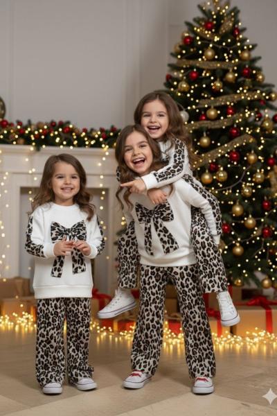 ORTASI FİYONKLU ALT LEOPAR BÜRÜMCÜK KIZ TAKIM Leopar