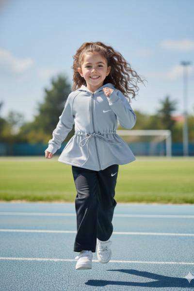 OYSHO KUMAŞ NİKE KORDONLU KAPŞONLU KIZ EŞOFMAN TAKIMI Gri