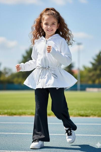 OYSHO KUMAŞ NİKE KORDONLU KAPŞONLU KIZ EŞOFMAN TAKIMI Beyaz
