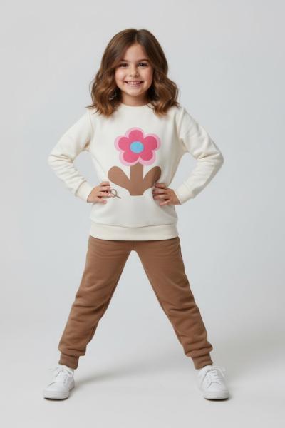 PAPATYA OK İŞARETLİ DESENLİ KIZ TARZ TAKIM Kahverengi