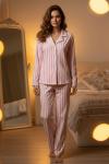 PEMBE ÇİZGİLİ ANNE SÜET PİJAMA TAKIMI  Pembe