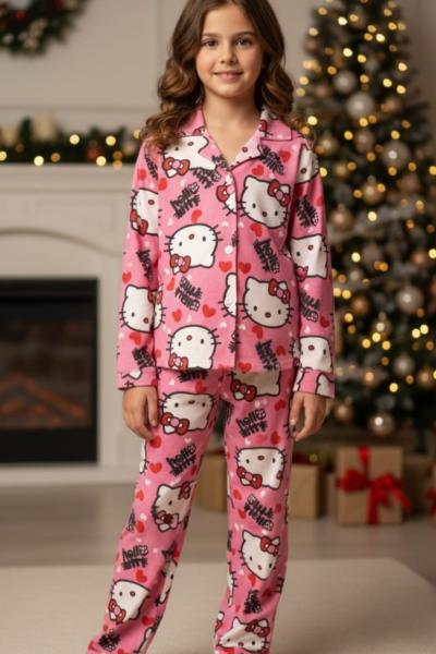 PEMBE HELLO KİTTY YENİ KIZ ÇOCUK PİJAMA TAKIMI Pembe