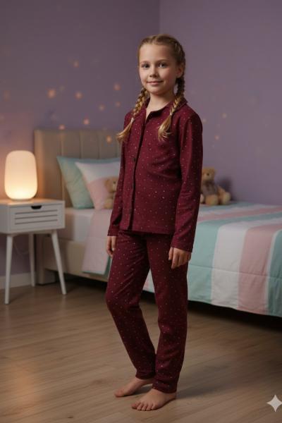 PUANLI SÜET UNİSEX PİJAMA TAKIMI Bordo
