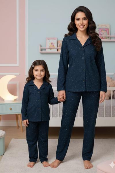 PUANLI SÜET ANNE PİJAMA TAKIMI  Siyah