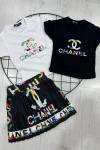 RENKLİ CHANEL ETEKLİ KIZ TAKIM Beyaz