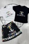 RENKLİ CHANEL ETEKLİ TAKIM Siyah