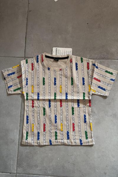 RENKLİ YAPBOZ DESENLİ TİŞÖRT Krem