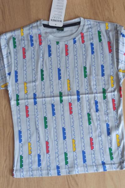 RENKLİ YAPBOZ DESENLİ TİŞÖRT Gri