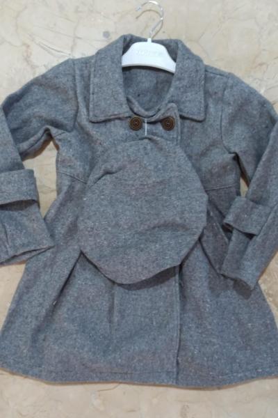 ŞAPKALI 3 DÜĞMELİ DÜZ KIZ KABAN Gri