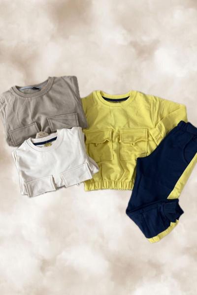 SELFİE YAZILI ÖNÜ İKİ CEPLİ ERKEK EŞOFMAN TAKIMI Krem