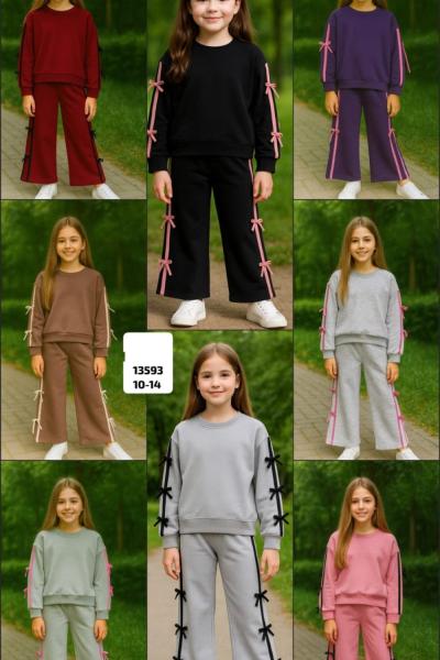 ŞERİTLİ SİYAH FİYONKLU 2 İP KIZ EŞOFMAN TAKIMI  Gri Siyah