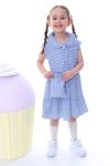 SIFIR KOL ÇİZGİLİ ÇANTALI KIZ ELBİSE  Mavi