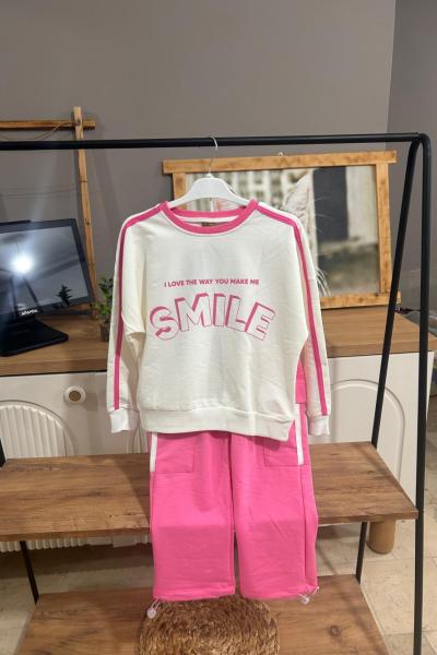 SMİLE BASKILI ALT CEPLİ KIZ TAKIM Pembe