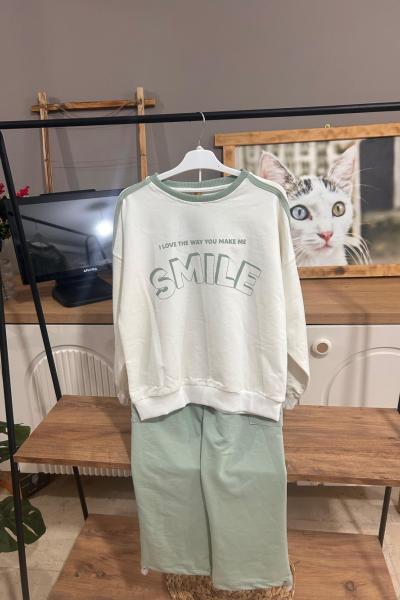 SMİLE BASKILI ALT CEPLİ KIZ TAKIM Yeşil
