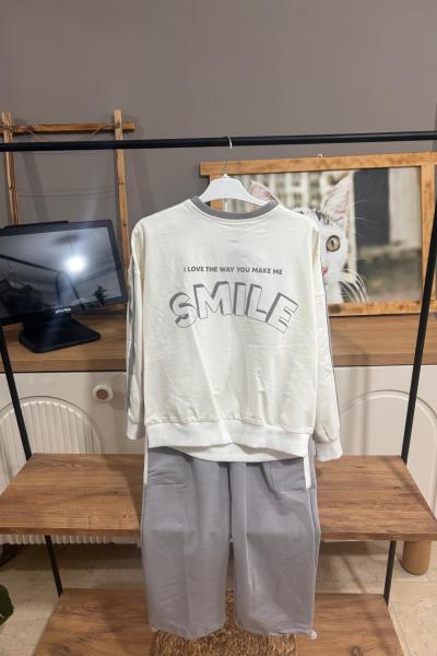 SMİLE BASKILI ALT CEPLİ KIZ TAKIM Gri