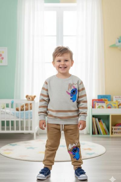 STİCH ALOHA ÇİZGİLİ ERKEK TAKIM Bej