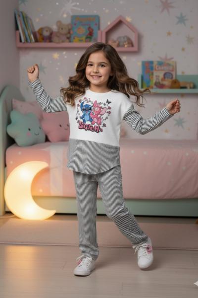 STİCH SU YOLU KUMAŞI KIZ TARZ TAKIM Siyah