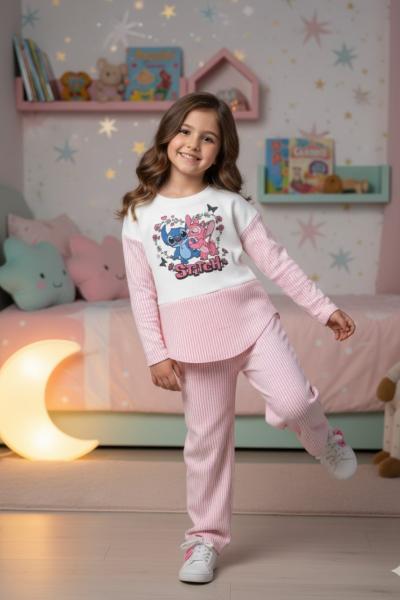 STİCH SU YOLU KUMAŞI KIZ TARZ TAKIM Pembe