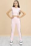 TARZ CROP FİTİLLİ TAYTLI  KIZ TAKIM  Pudra