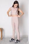 TARZ CROP FİTİLLİ TAYTLI  KIZ TAKIM  Krem