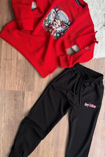 TEK CEYLANLI KOLLARI FİYONKLU ÇAKIL TAKIM KIZ TARZ TAKIM Kırmızı