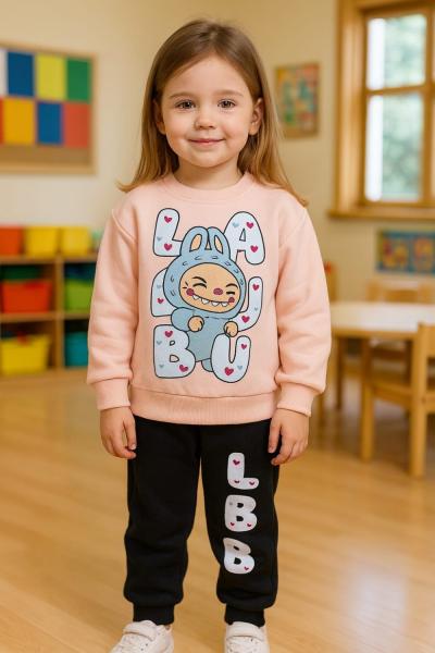 TEKLİ LABUBU 3 İP ŞARDONLU EŞOFMAN TAKIMI  Pudra