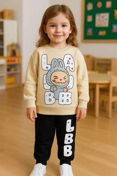 TEKLİ LABUBU 3 İP ŞARDONLU EŞOFMAN TAKIMI  Bej