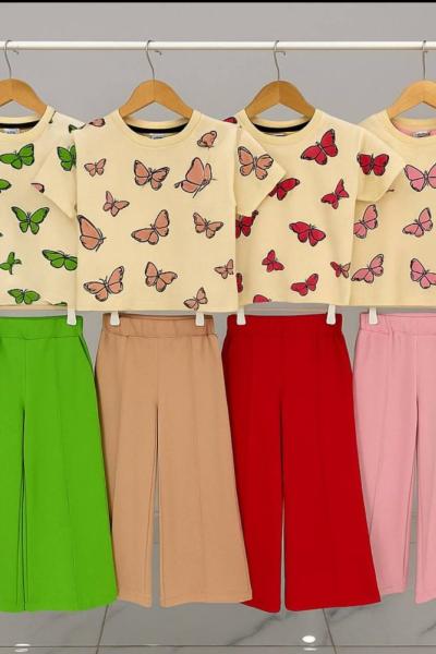 TİŞÖRTÜN HER YERİ KELEBEKLİ ALT İSPANYOL TAKIM  Pembe