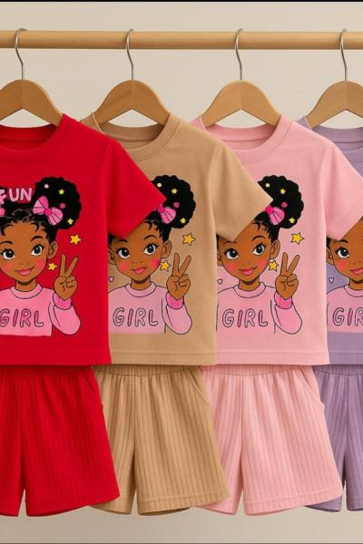 TOPUZLU FUN GİRL ŞORTLU TAKIM  Lila