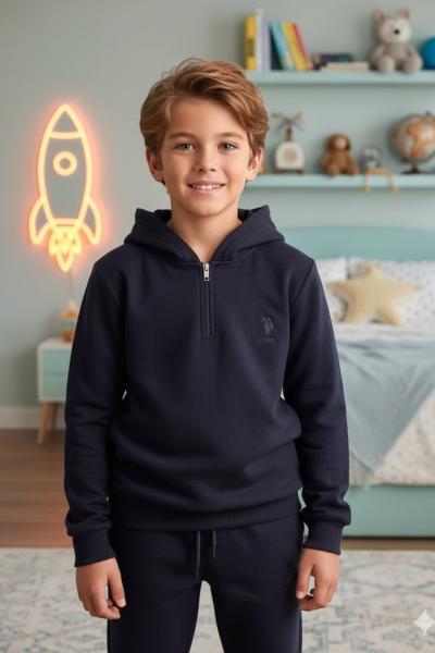 USPA YARIM FERMUAR İKİ İPLİK ŞARDONLU ERKEK TARZ TAKIM Siyah