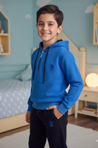 USPA YARIM FERMUAR İKİ İPLİK ŞARDONLU ERKEK TARZ TAKIM Mavi