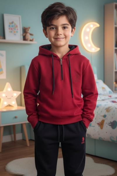 USPA YARIM FERMUAR İKİ İPLİK ŞARDONLU ERKEK TARZ TAKIM Kırmızı