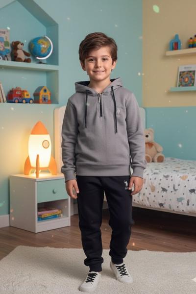 USPA YARIM FERMUAR İKİ İPLİK ŞARDONLU ERKEK TARZ TAKIM Gri