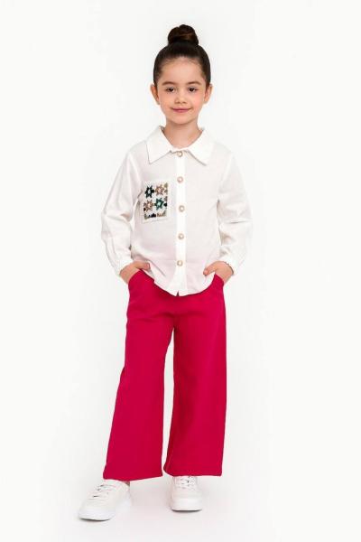 ÜST BEYAZ GÖMLEK NAKIŞ DETAYLI KETEN TAKIM  Fuşya