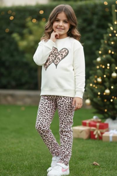 ÜST İKİ KALP LEOPARLI ALT BORU PAÇA KIZ TKIM Pembe