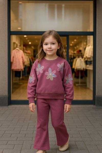 ÜSTÜ ZAMBAKLI ALT İSPANYOL KIZ TAKIM  Mürdüm