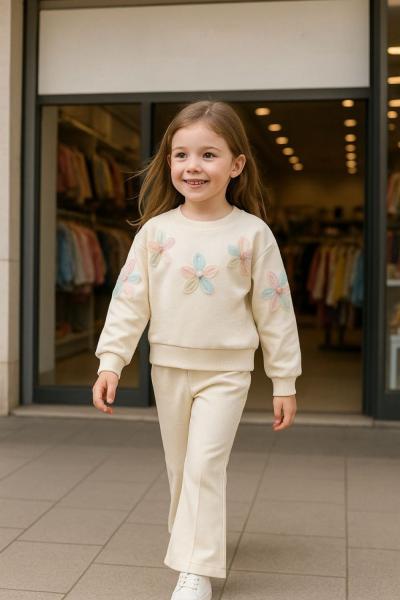 ÜSTÜ ZAMBAKLI ALT İSPANYOL KIZ TAKIM  Bej