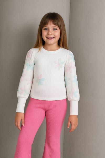 ÜSTÜ ZAMBAK MODEL ALT İSPANYOL TAYTLI KIZ TAKIM Beyaz