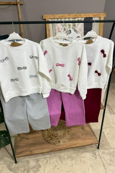 ÜZERİ MİNİK MİNİK FİYONKLU İKİ IP KIZ İSPANYOL TAKIM  Mor