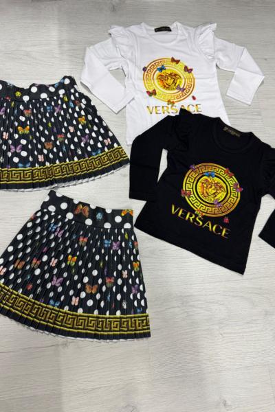 VERSACE KELEBEK RENKLİ ETEKLİ UZUN KOLLU TAKIM  Siyah