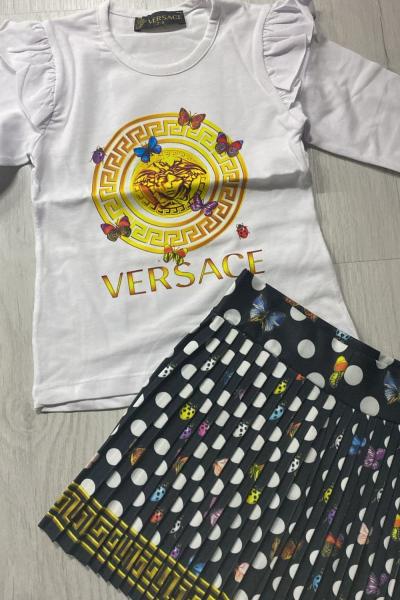 VERSACE KELEBEK RENKLİ ETEKLİ UZUN KOLLU TAKIM  Beyaz